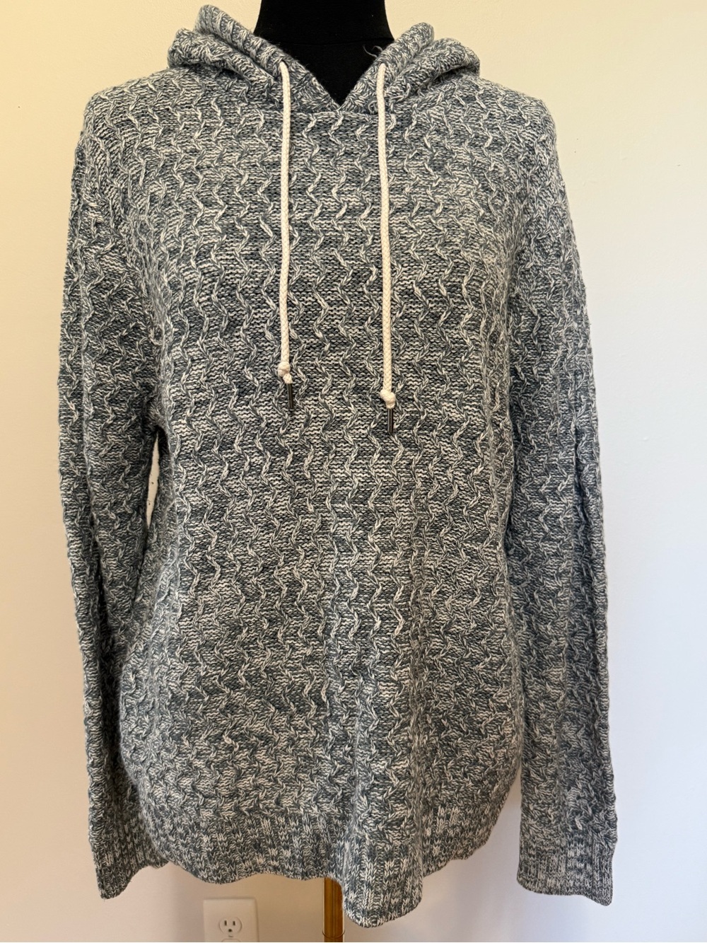 UNIONBAY Women's blue Marled Cable-Knit Hooded Pullover